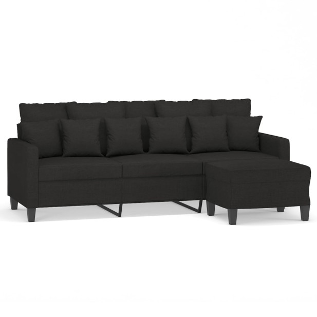 3 személyes fekete szövet kanapé lábtartóval 180 cm - utánvéttel vagy ingyenes szállítással