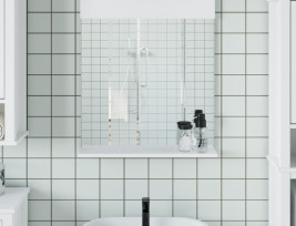 BERG fehér tömör fa fürdőszobatükör polccal 60 x 12 x 70 cm - utánvéttel vagy ingyenes szállítással