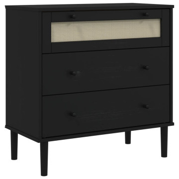 SENJA fekete rattan hatású tömör fenyőfa komód 80 x 40 x 80 cm - utánvéttel vagy ingyenes szállítással