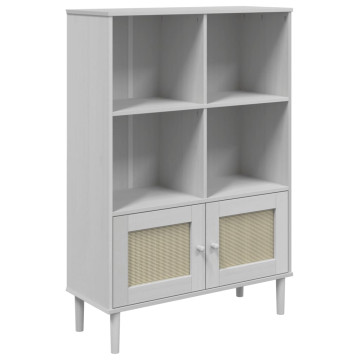 SENJA fehér rattanhatású tömör fenyő könyvszekrény 90x35x130 cm - utánvéttel vagy ingyenes szállítással
