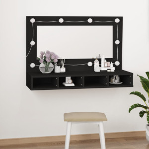 Fekete tükrös szekrény LED-ekkel 90x31,5x62 cm - utánvéttel vagy ingyenes szállítással