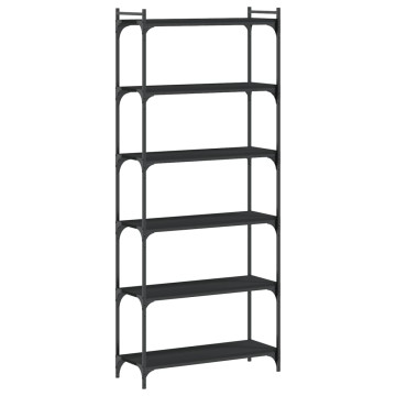 6 szintes fekete szerelt fa könyvespolc 80 x 30 x 188 cm - utánvéttel vagy ingyenes szállítással