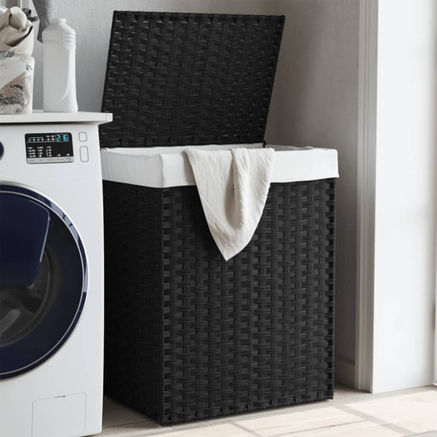 Fekete polyrattan szennyeskosár fedéllel 46x33x60 cm - utánvéttel vagy ingyenes szállítással
