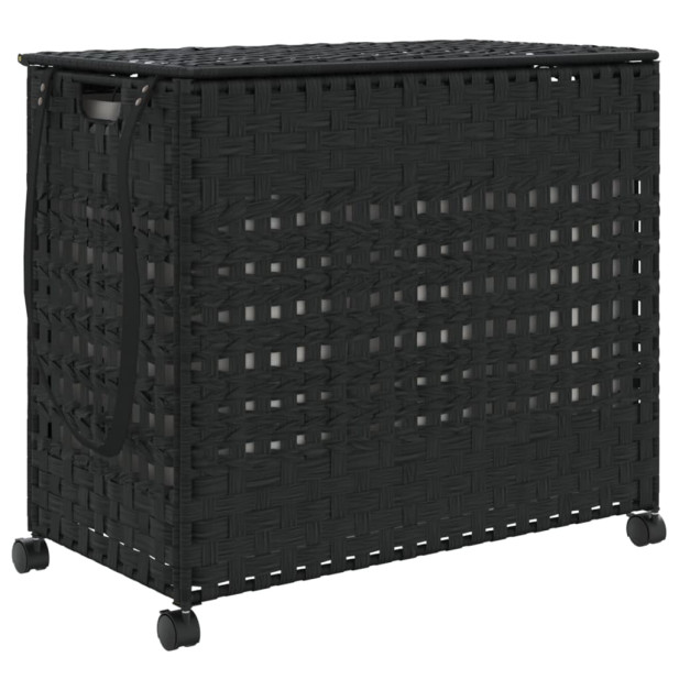 Fekete rattan szennyeskosár kerekekkel 66x35x60 cm - utánvéttel vagy ingyenes szállítással