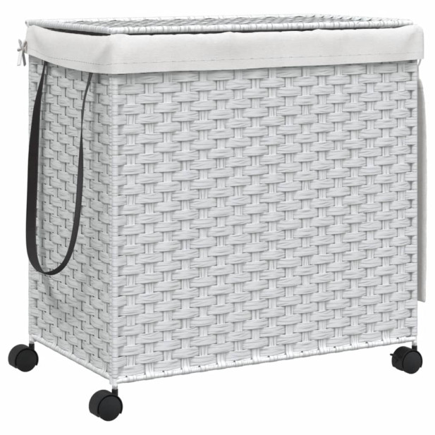 Fehér rattan szennyeskosár kerekekkel 60x35x60,5 cm - utánvéttel vagy ingyenes szállítással