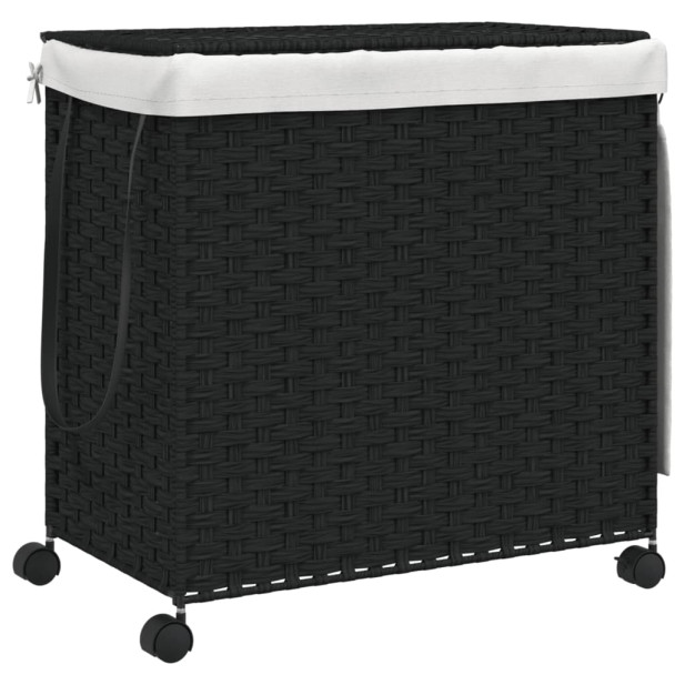 Fekete rattan szennyeskosár kerekekkel 60x35x60,5 cm - utánvéttel vagy ingyenes szállítással