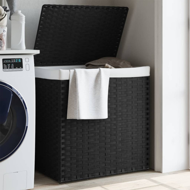 Fekete polyrattan szennyeskosár 2 rekesszel 53x33x57 cm - utánvéttel vagy ingyenes szállítással