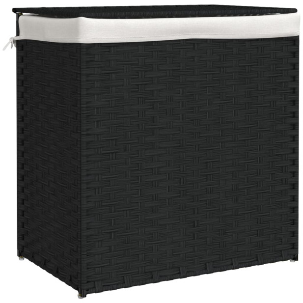 Fekete polyrattan szennyeskosár 2 rekesszel 53x33x57 cm - utánvéttel vagy ingyenes szállítással