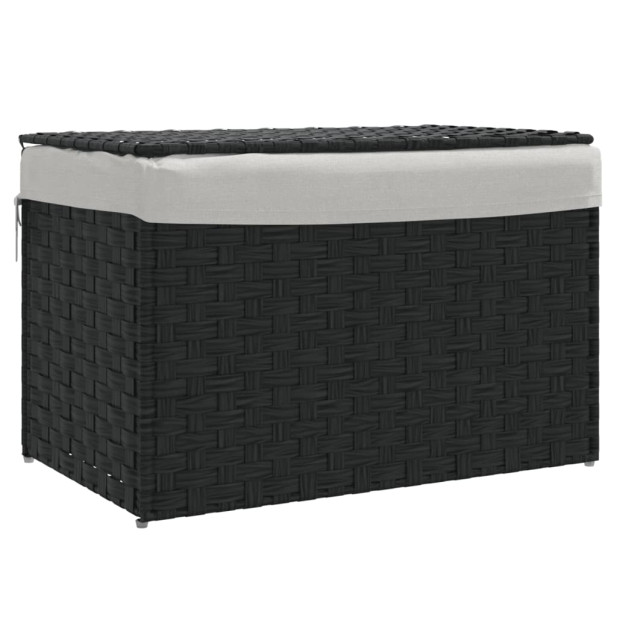 Fekete polyrattan szennyeskosár fedéllel 55,5 x 35 x 34 cm - utánvéttel vagy ingyenes szállítással
