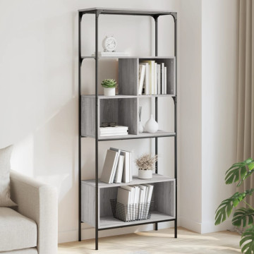 5 szintes szürke sonoma szerelt fa könyvespolc 76x33x188,5 cm - utánvéttel vagy ingyenes szállítással