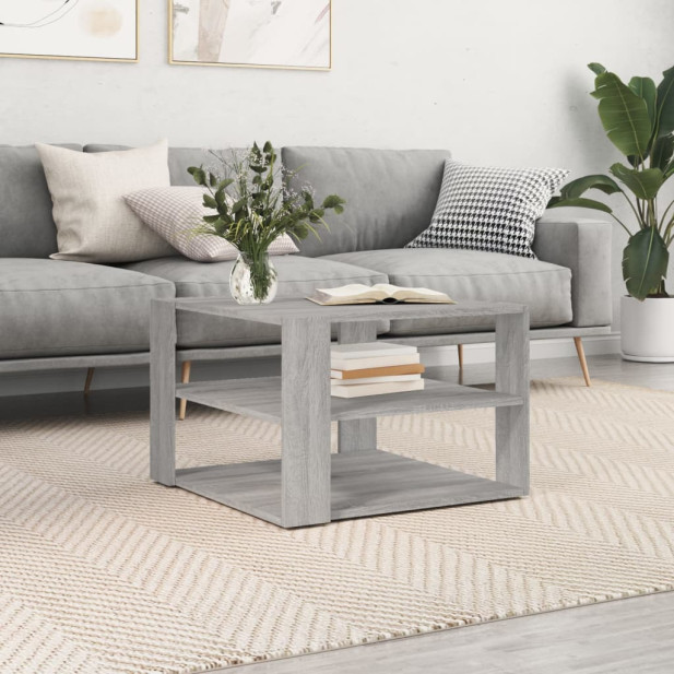 Szürke sonoma színű szerelt fa dohányzóasztal 59,5x59,5x40 cm - utánvéttel vagy ingyenes szállítással