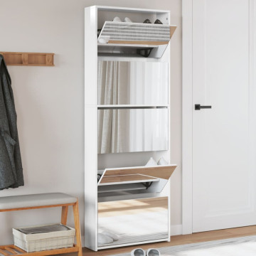 5 szintes magasfényű fehér cipőszekrény tükörrel 63x17x169,5 cm - utánvéttel vagy ingyenes szállítással