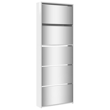 5 szintes magasfényű fehér cipőszekrény tükörrel 63x17x169,5 cm - utánvéttel vagy ingyenes szállítással