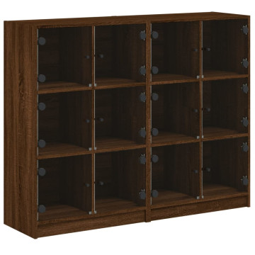 Barna tölgy színű szerelt fa könyvespolc ajtókkal 136x37x109 cm - utánvéttel vagy ingyenes szállítással