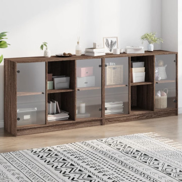 Barna tölgy színű szerelt fa könyvespolc ajtókkal 204x37x75 cm - utánvéttel vagy ingyenes szállítással