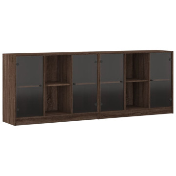 Barna tölgy színű szerelt fa könyvespolc ajtókkal 204x37x75 cm - utánvéttel vagy ingyenes szállítással
