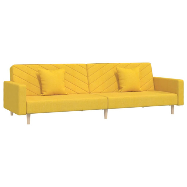 Kétszemélyes sárga szövet kanapéágy két párnával - utánvéttel vagy ingyenes szállítással