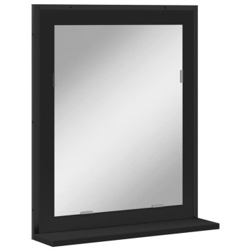 Fekete szerelt fa fürdőszobai tükör polccal 50x12x60 cm - utánvéttel vagy ingyenes szállítással