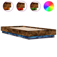 Füstös tölgy színű ágykeret LED-világítással 90x200 cm - utánvéttel vagy ingyenes szállítással