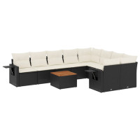 10 részes fekete polyrattan kerti ülőgarnitúra párnákkal - utánvéttel vagy ingyenes szállítással