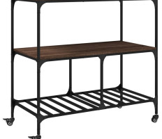 Barna tölgyszínű szerelt fa konyhai kocsi 100 x 50 x 95 cm - utánvéttel vagy ingyenes szállítással