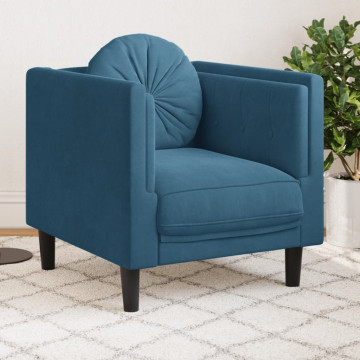 Kék bársony kanapéfotel párnával - utánvéttel vagy ingyenes szállítással
