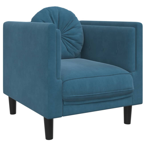 Kék bársony kanapéfotel párnával - utánvéttel vagy ingyenes szállítással