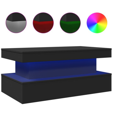 Fekete dohányzóasztal LED-lámpákkal 90x50x40 cm - utánvéttel vagy ingyenes szállítással