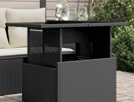 Fekete polyrattan üveglapos kerti asztal 100 x 55 x 73 cm - utánvéttel vagy ingyenes szállítással