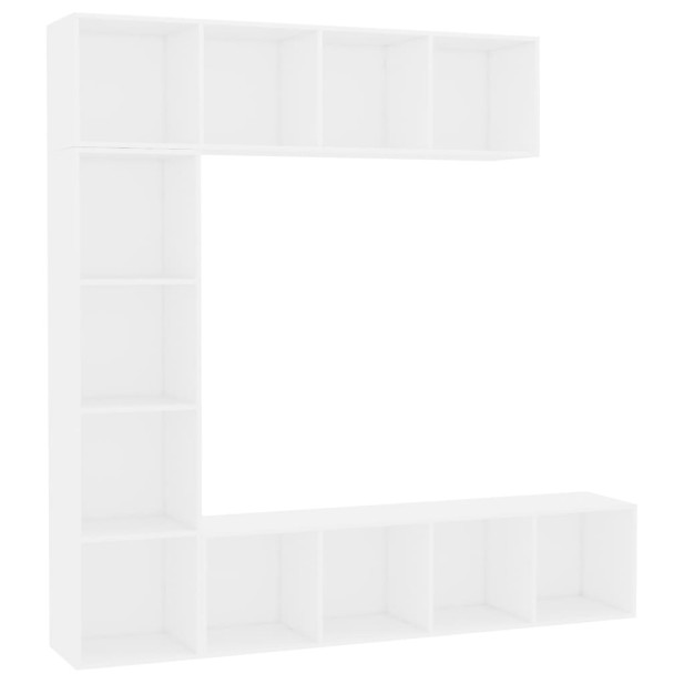 3-részes fehér könyv-/TV-szekrényszett 180 x 30 x 180 cm - utánvéttel vagy ingyenes szállítással
