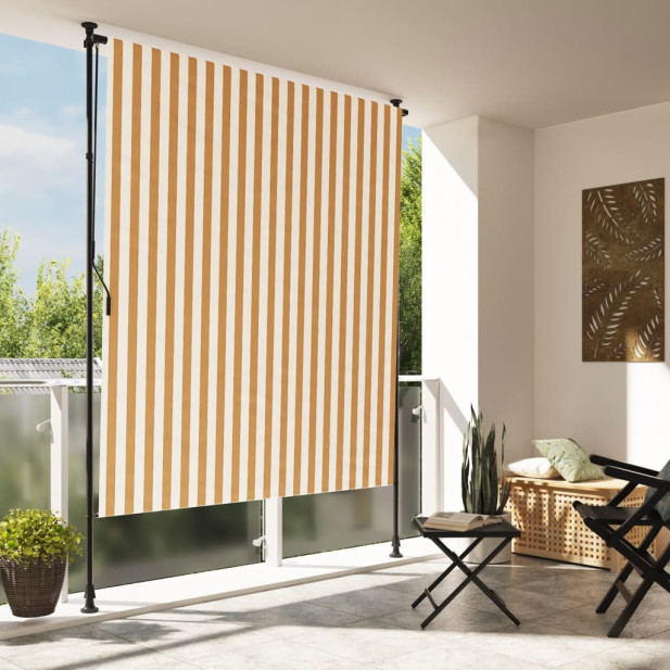 Narancssárga és fehér szövet és acél kültéri roló 200 x 270 cm - utánvéttel vagy ingyenes szállítással