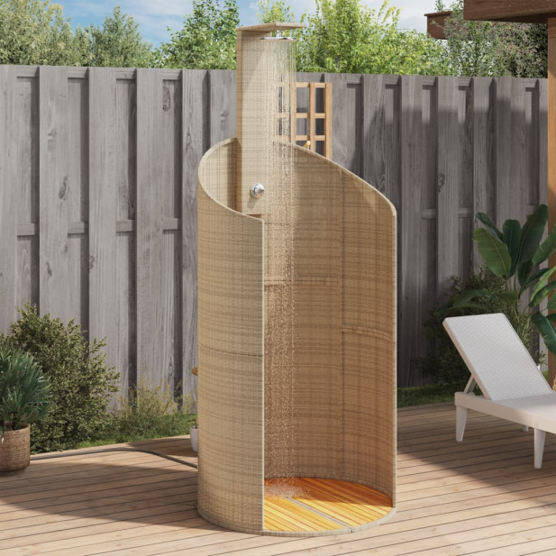 Bézs polyrattan és akácfa kültéri zuhanyzó 100x100x241,5 cm - utánvéttel vagy ingyenes szállítással