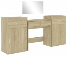 4 részes sonoma tölgy színű szerelt fa fésülködőasztal-szett - utánvéttel vagy ingyenes szállítással