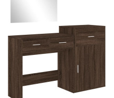 3 részes barna tölgy színű szerelt fa fésülködőasztal-szett - utánvéttel vagy ingyenes szállítással