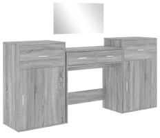 4 részes szürke sonoma színű szerelt fa fésülködőasztal-szett - utánvéttel vagy ingyenes szállítással