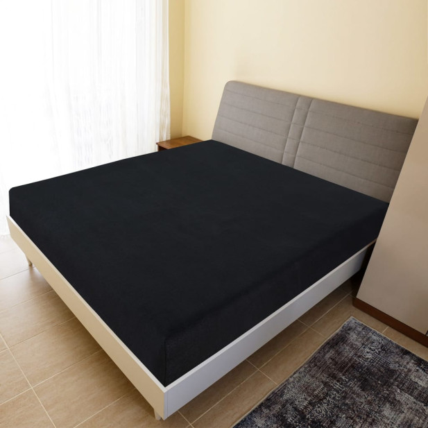 Fekete pamutdzsörzé gumis lepedő 90 x 200 cm - utánvéttel vagy ingyenes szállítással