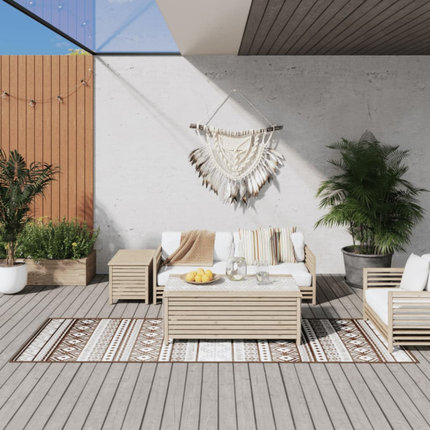 Barna és fehér megfordítható kültéri szőnyeg 80x250 cm - utánvéttel vagy ingyenes szállítással