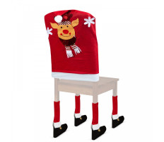 Karácsonyi székdekor, székhuzat szett - Rénszarvas - 50 x 60 cm - piros/fehér