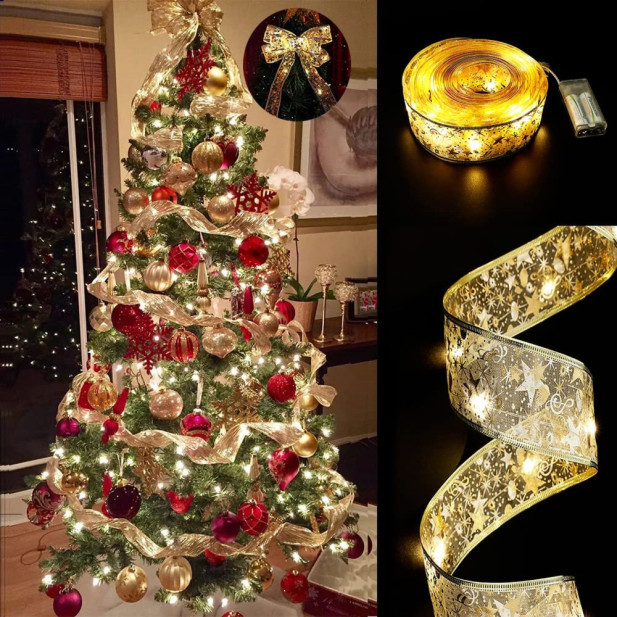Karácsonyi LED-es szalag - arany - 5 m x 5 cm - 50 LED - USB