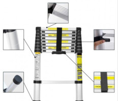 Haina H-UP260 - 2,6 méter Teleszkópos Alumínium Létra, 150kg teherbírású