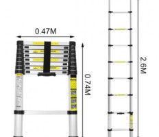 Haina HB-6366 - 2,6 méter Teleszkópos Alumínium Létra, 150kg teherbírású