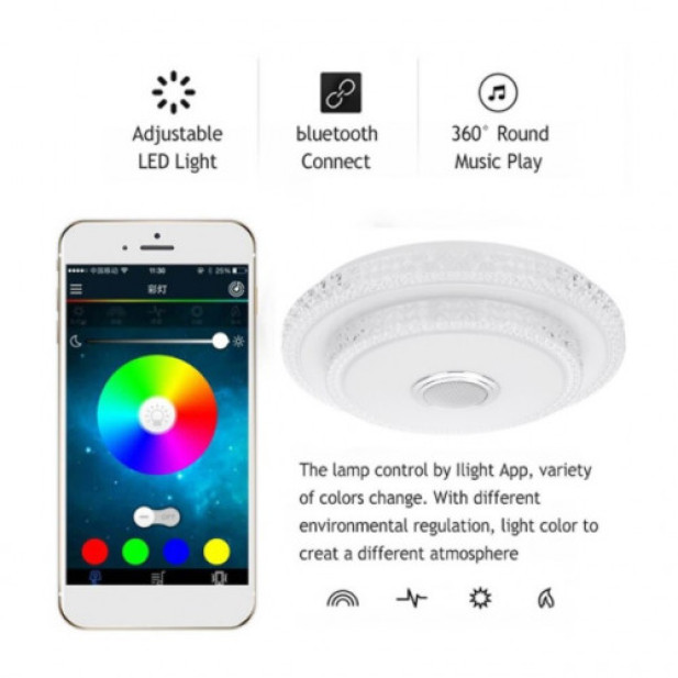 Intelligens RGBW Mennyezeti Lámpa,  Bluetooth Hangszóróval 50cm dupla kristályos