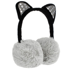 Puha, szőrmés fülmelegítő flitteres fülekkel - Szürke cica