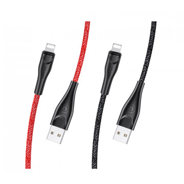 USAMS SJ391USB02 100cm-es  textil borítású Lightning töltő kábel piros