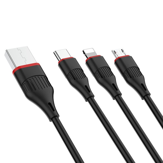 Borofone BX17 3 az 1 ben töltőkábel ( micro usb-type-c, lightning csatlakozó)