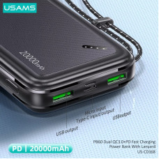 USAMS 20KCD16801 20.000 mAH powerbank PD gyorstöltő és QC3.0 bemenettel 22,5W