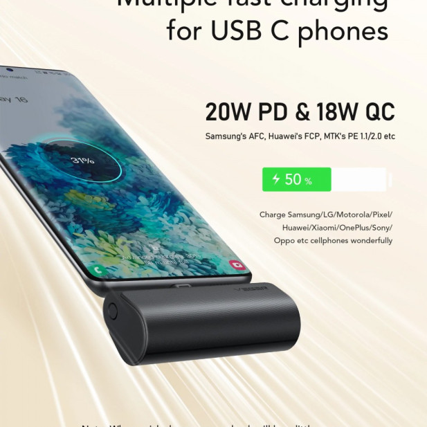 VEGER V0556 5000MAH POWER BANK BEÉPÍTETT USB TYPE-C CSATLAKOZÓVAL, 1X 20W / PD3.0 TÖLTÉSSEL