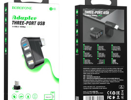 BOROFONE DH3 USB SPLITTER, ELOSZTÓ 3X USB2.0 FORGATHATÓ FEJJEL