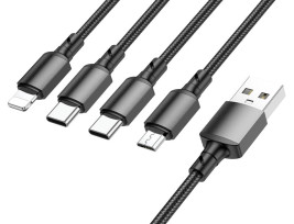 BOROFONE BX72 4 az 1 ben textil borítású töltőkábel (Lightning, micro usb, 2x usb-c)