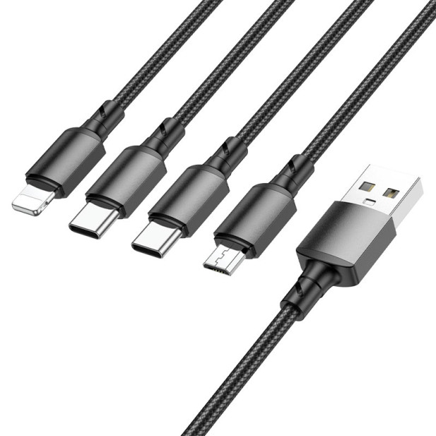 BOROFONE BX72 4 az 1 ben textil borítású töltőkábel (Lightning, micro usb, 2x usb-c)